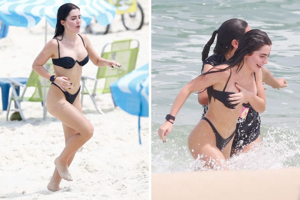 Jade Picon quase mostra demais em dia de praia