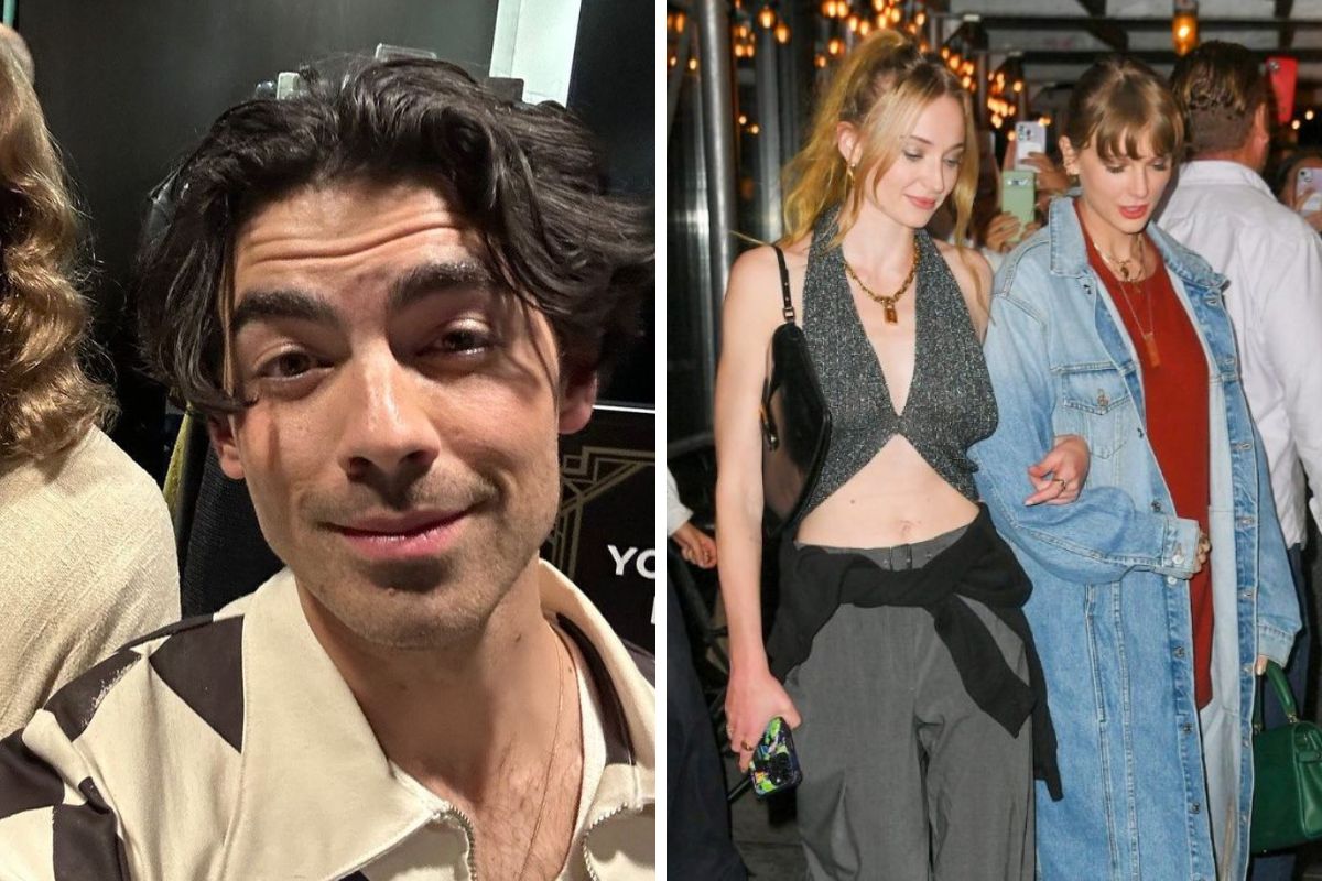 Joe Jonas (esquerda); Sophie Turner e Taylor Swift (direita)
