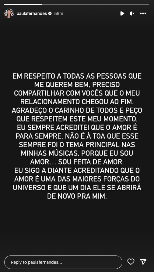 paula-fernandes-story Stories de Paula Fernandes anunciando separação