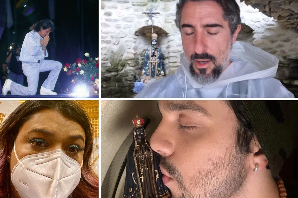 Fotomontagem com Roberto Carlos, Preta Gil, Luan Sanana e Marcos Mion, devotos de Nossa Senhora Aparecida