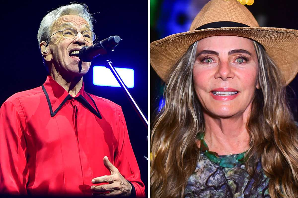 Fotomontagem de Caetano Veloso e Bruna Lombardi em show da turnê "Transa"