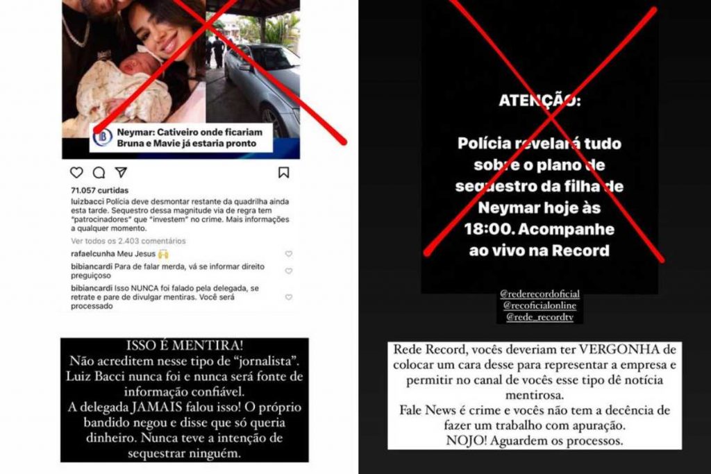 Fotomontagem de stories de bianca biancardi criticando luiz bacci