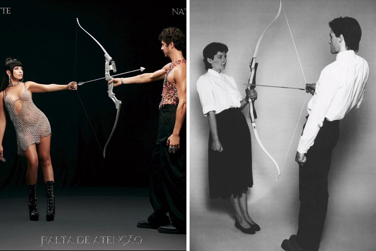 Capa de "Falta de Atenção" de Juliette e Nattanzinho; e performance de Marina Abramovic e Ulay