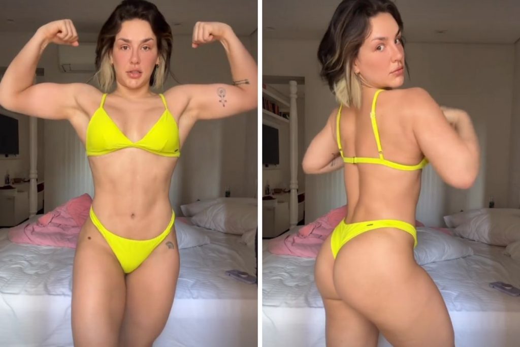 Kéfera exibe corpo definido usando biquíni amarelo