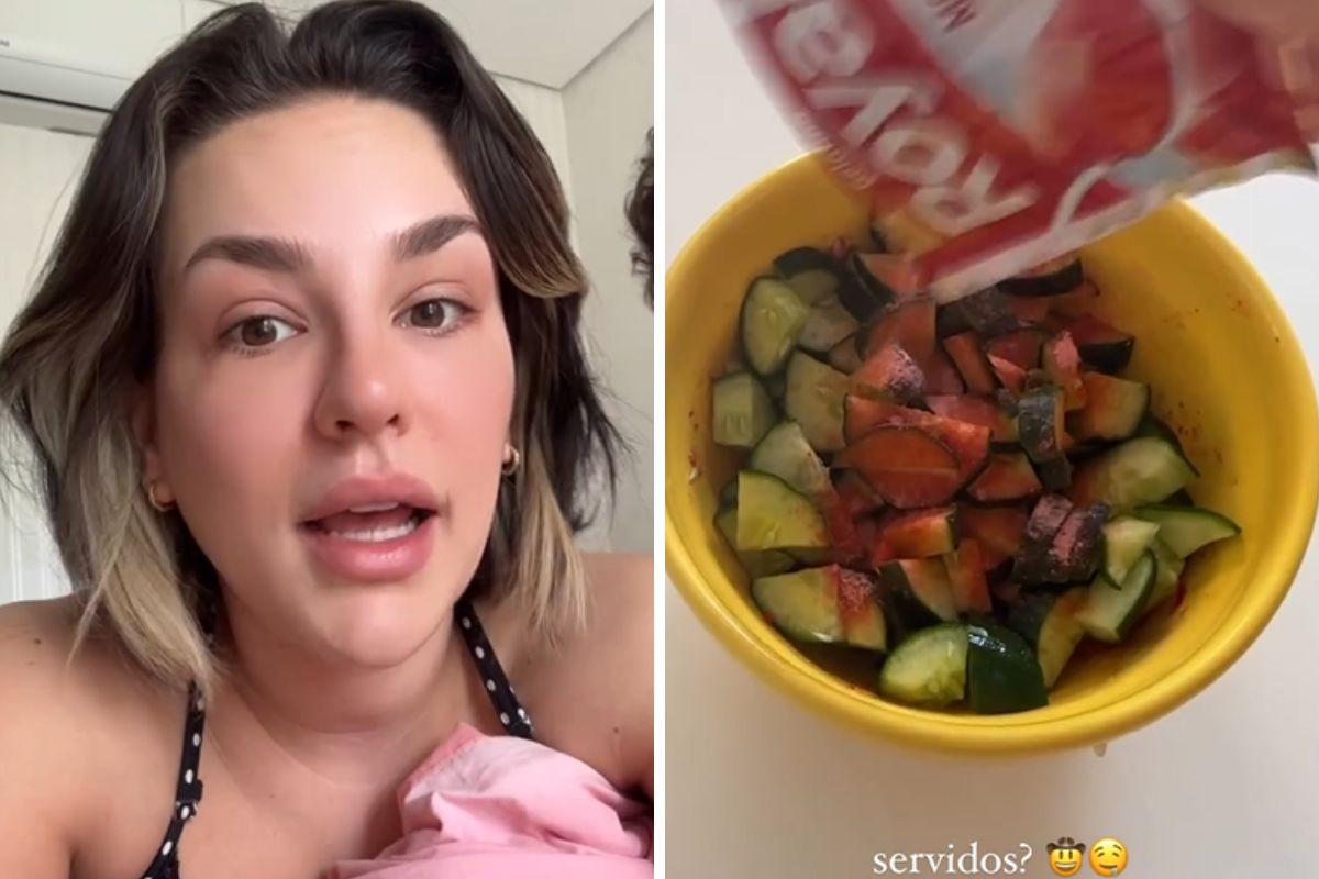 Kéfera e pepino picado com gelatina zero açúcar