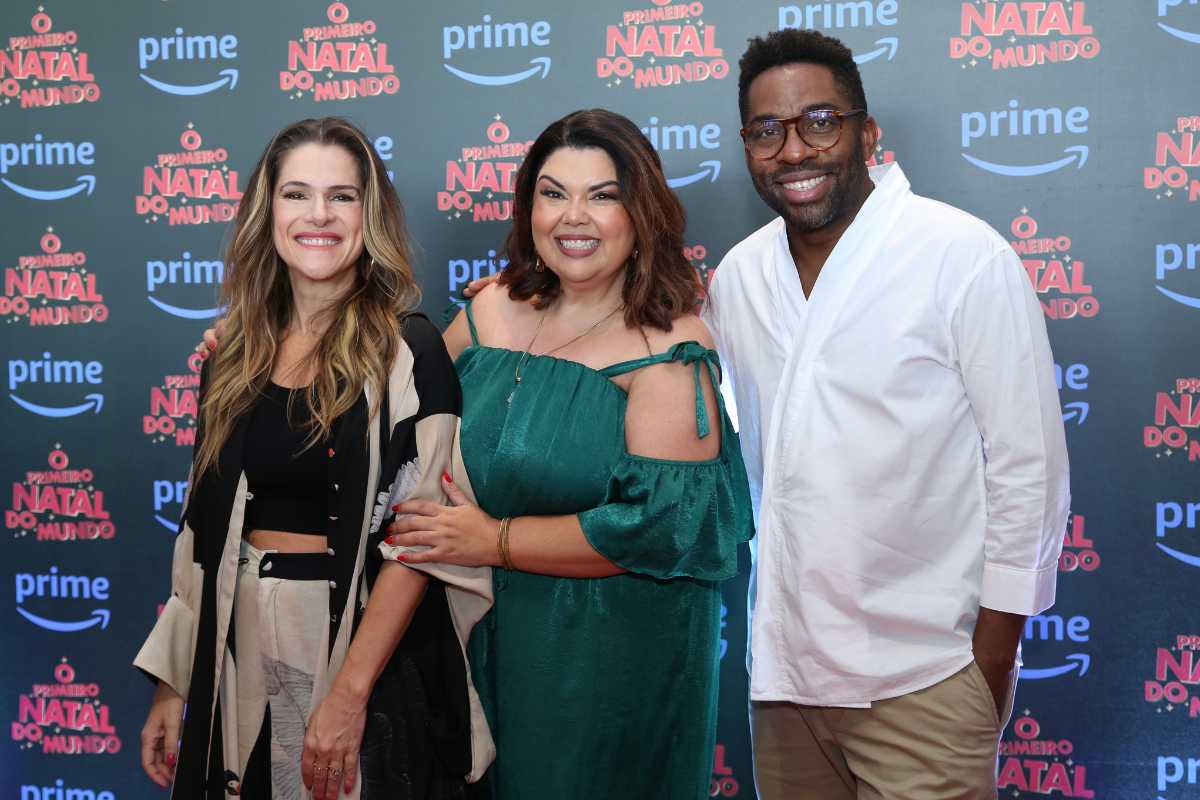 Lázaro Ramos, Fabiana Karla e Ingrid Guimarães na pré-estreia o filme "O Primeiro Natal do Mundo"