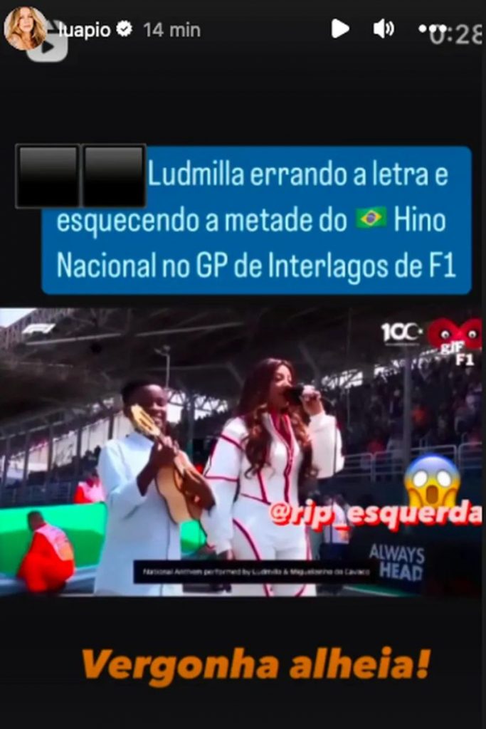 luana-reposta-video-ludmilla-vergonha-alheia-683x1024-1 Ludmilla vira alvo de comentários ácidos após Fórmula 1 (Reprodução/Instagram)