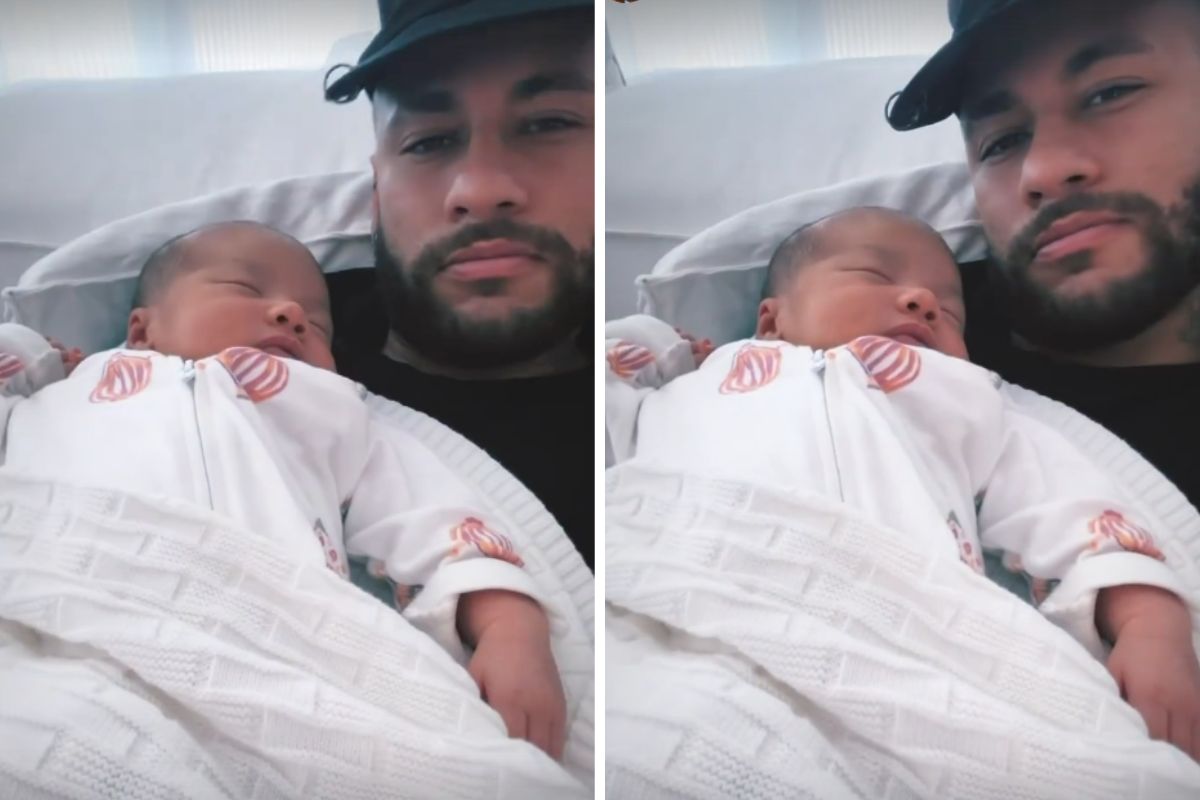 Neymar Jr. agarradinho com Mavie, sua filha caçula