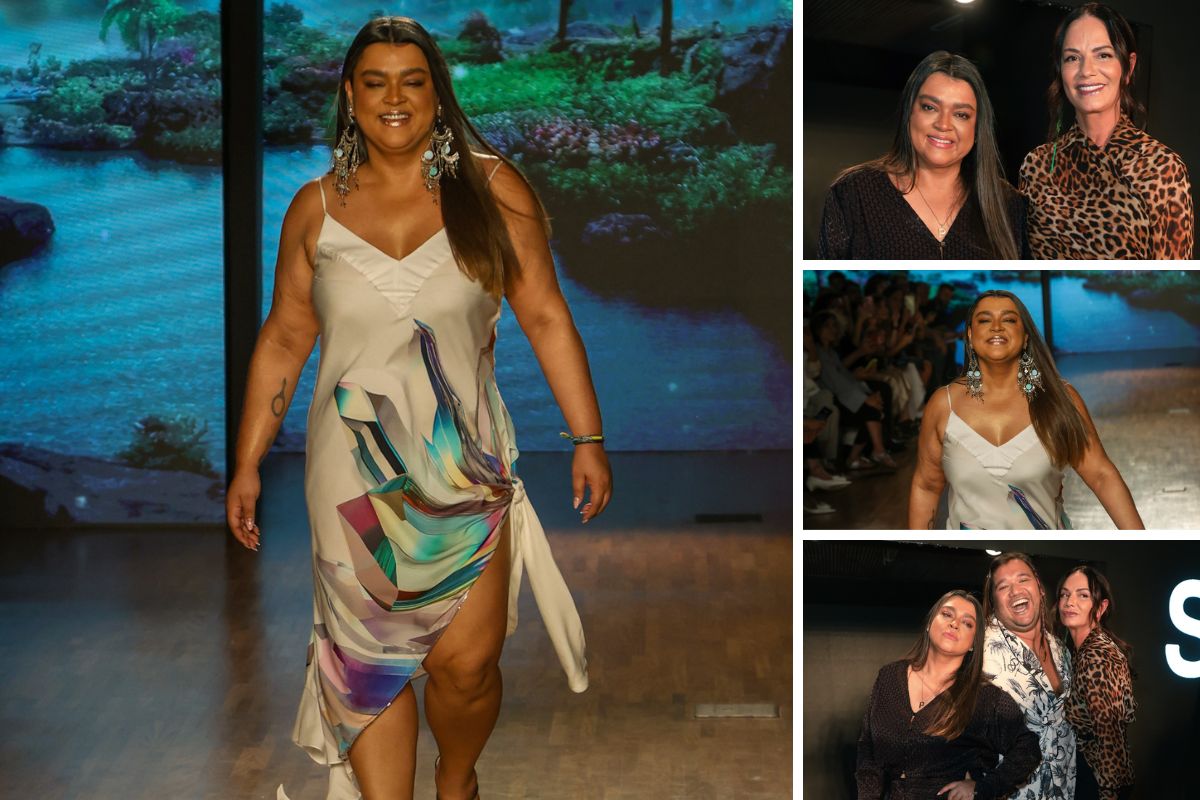 Preta Gil, Luiza Brunet e Dudu Barros no SPFW