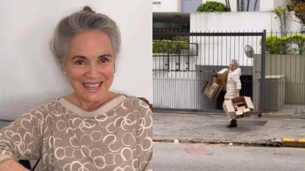 Fora da TV, Regina Duarte é flagrada catando papelão pelas ruas; veja vídeo