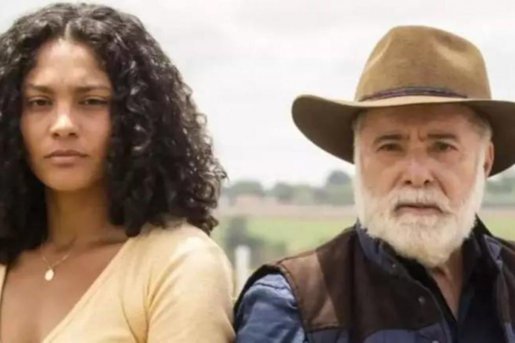 Aline (Barbara Reis) e Antônio (Tony Ramos) em embate na novela Terra e Paixão