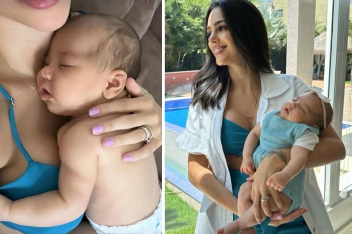 Bruna Biancardi com Mavie no colo, exibindo anel