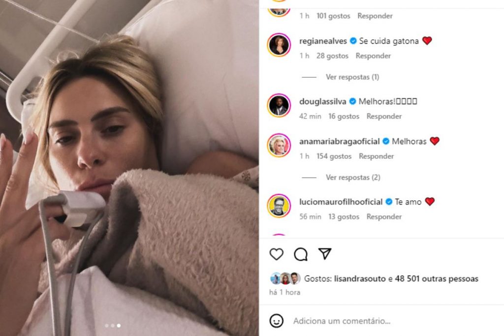 Carolina Dieckmann em cama de hospital e ganhando apoio de amigos