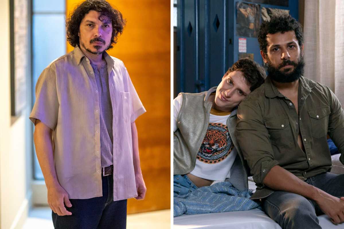 fotomontagem de sidney (paulo roque) e kelvin (diego martins) com ramiro (amaury lorenzo) em terra e paixão