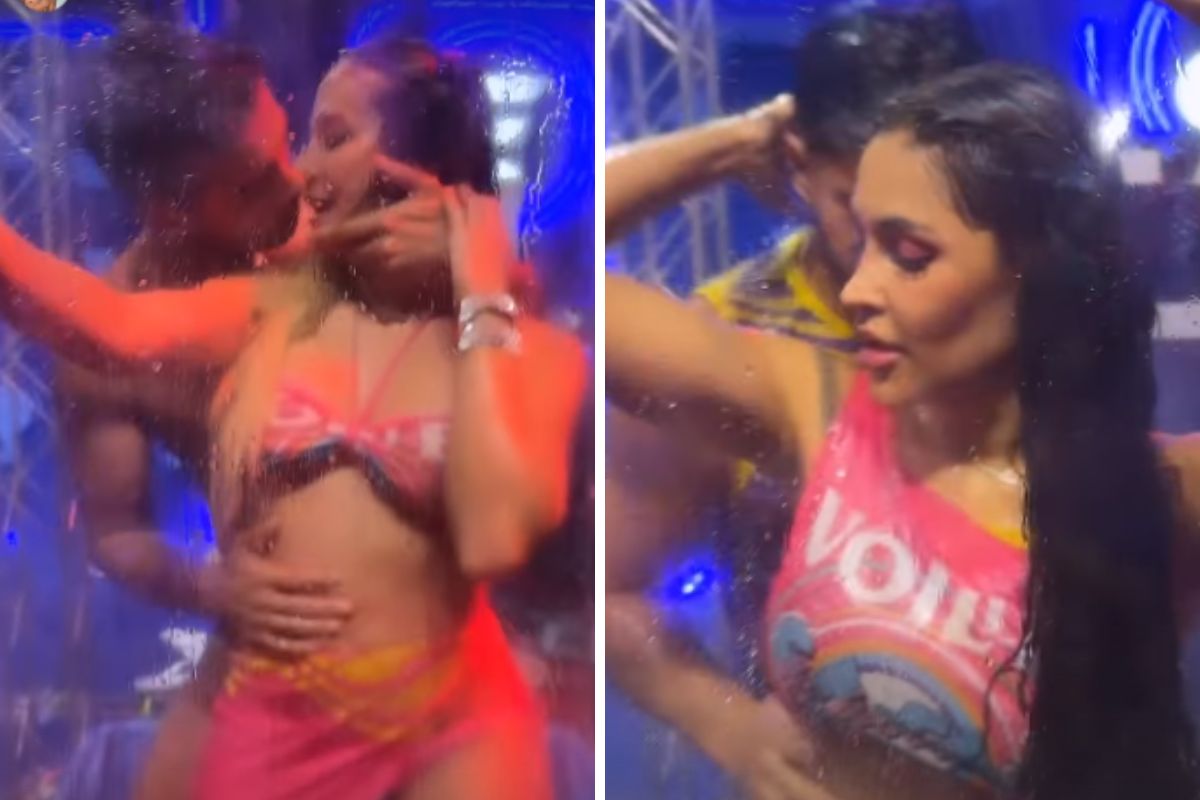 Gabi Martins e Flay sensualizando com João Pedro Moura e Joõa Lisboa, respectivamente