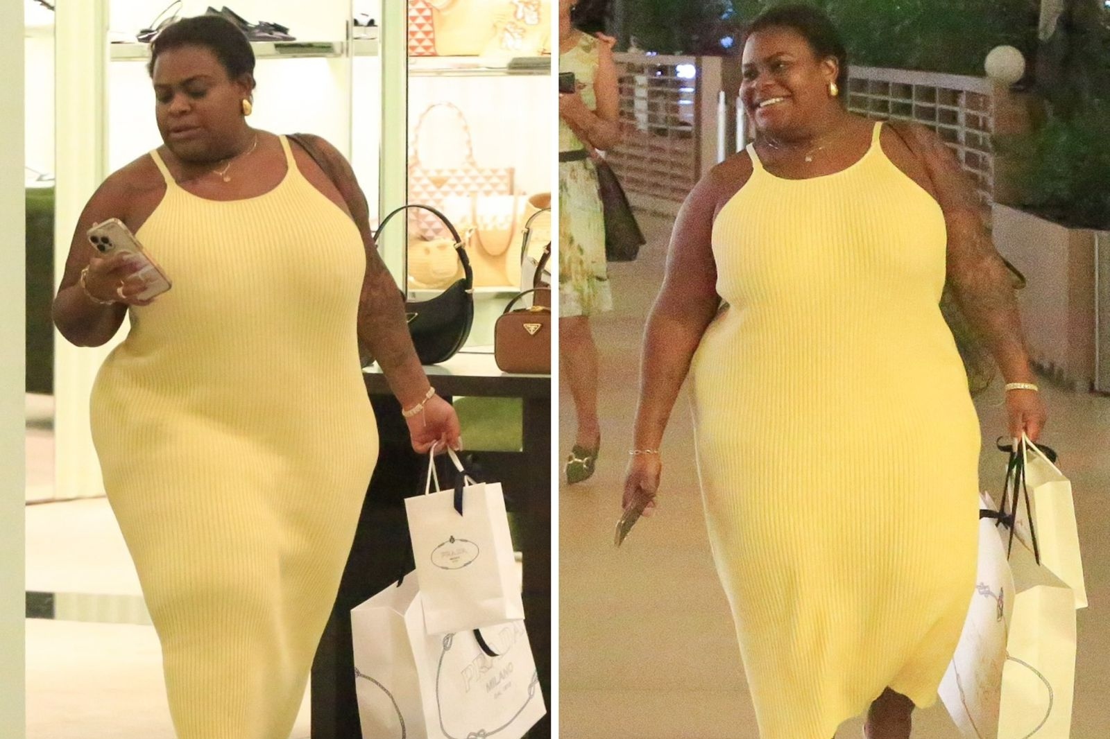 Jojo Todynho de vestido amarelo, segurando sacolas