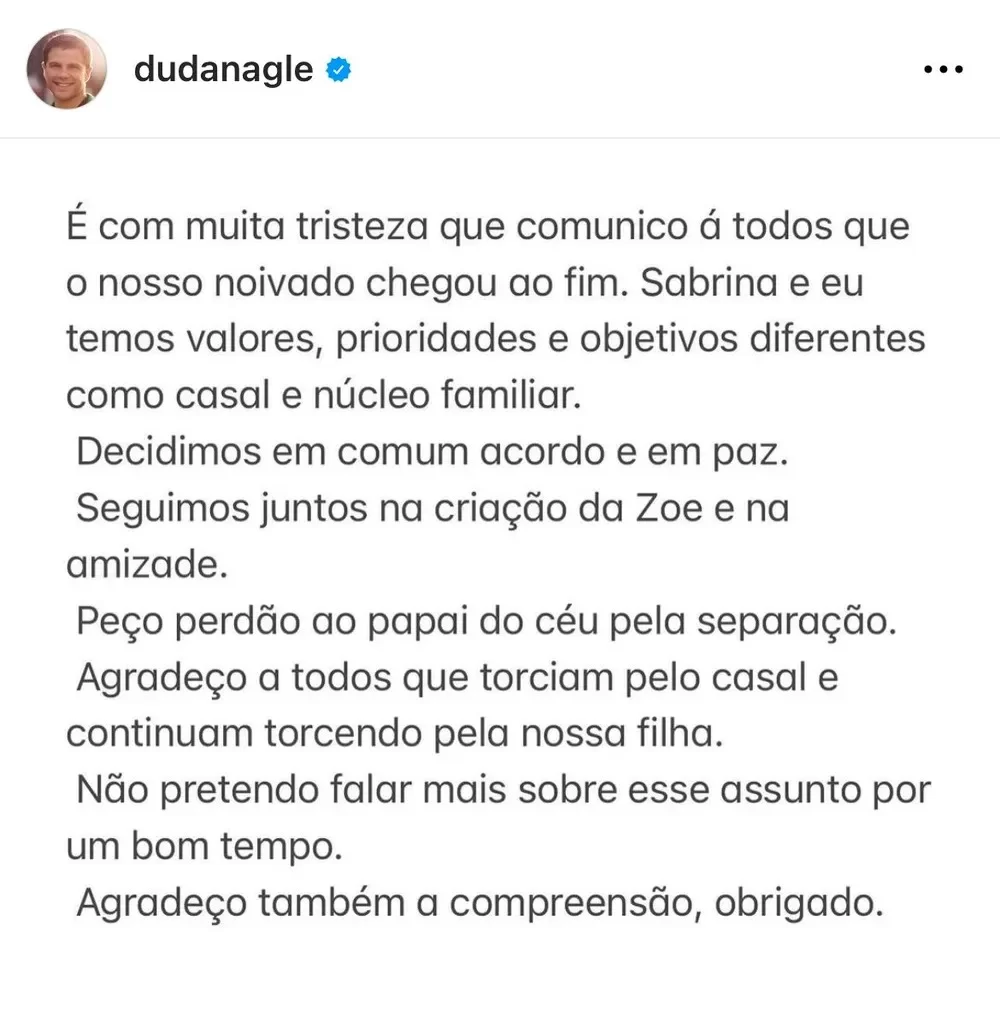 Texto de Duda Nagle. (Reprodução/Instagram/@dudanagle)