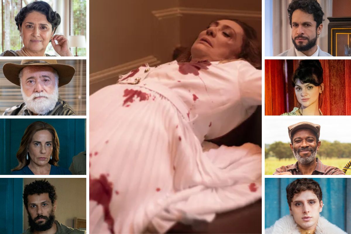 Agatha morta e os suspeitos ao nas imagens ao redor