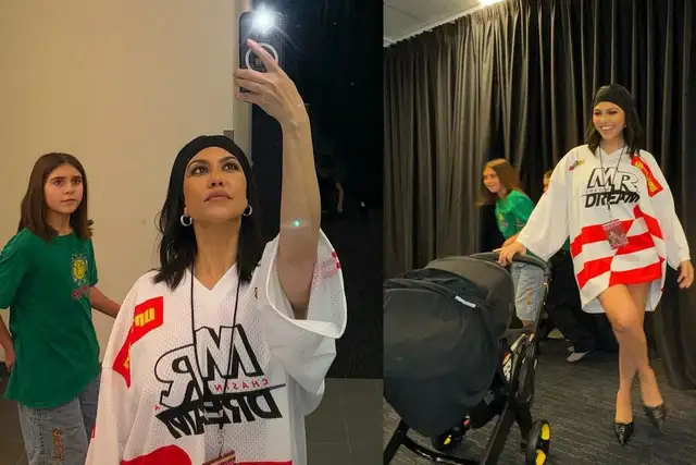 Kourtney Kardashian com a filha Penelope e o bebê Rocky
