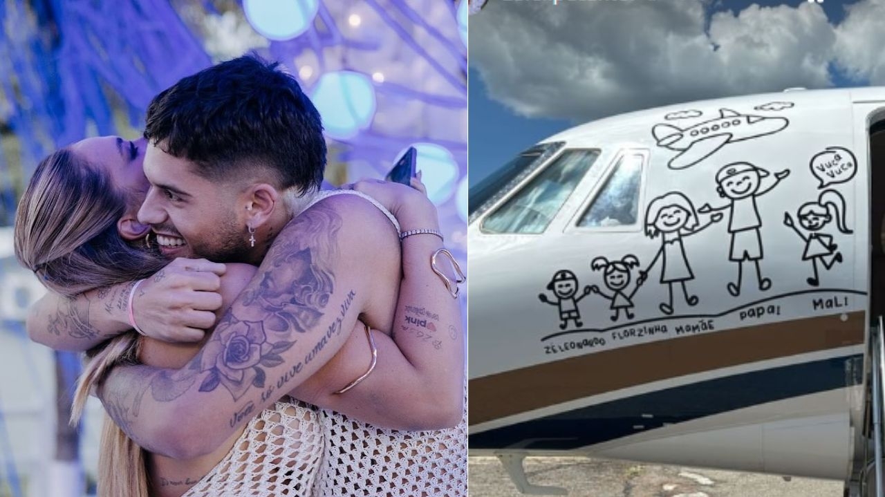 Zé Felipe inclui ilustração do terceiro filho em jatinho particular Lorena Bueri