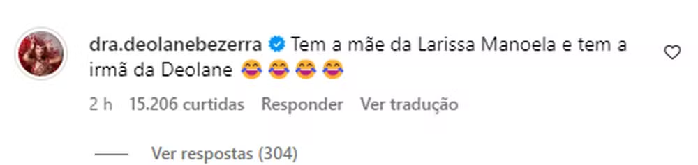 Deolane deixa comentário e lembra de caso de Larissa Manoela