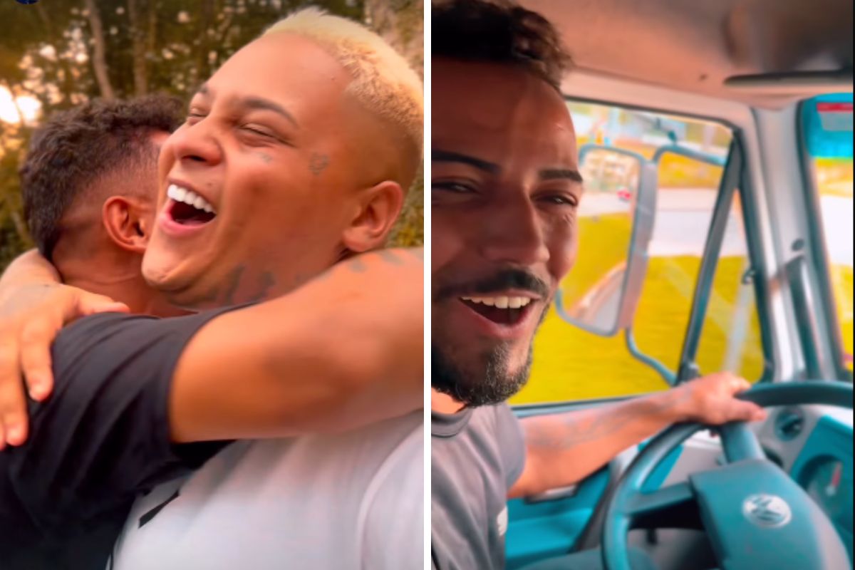 MC Ryan e entregador abraçados