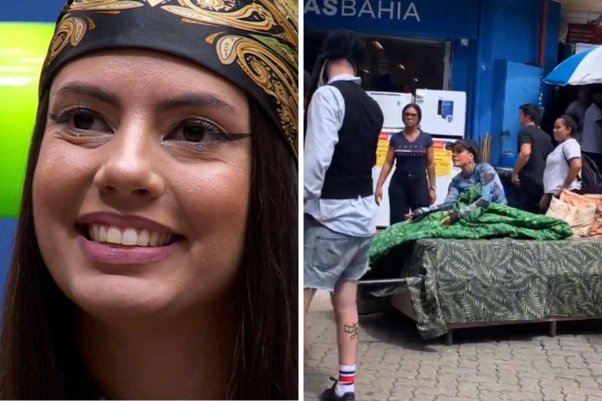 Fernanda em rua de comércio no Rio de Janeiro