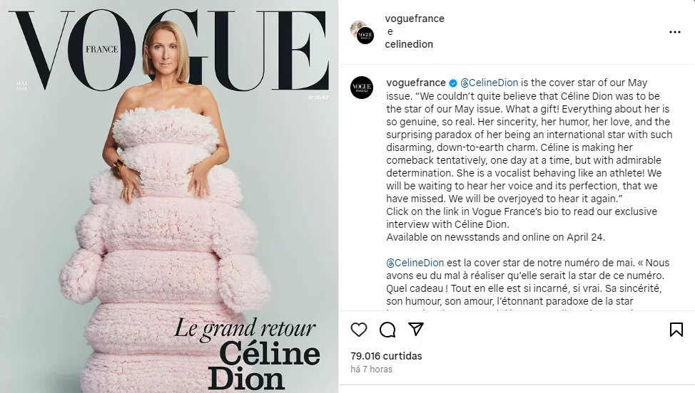 Celine Dion Pousa pra capa da Vogue França