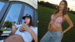 Hailey Bieber encanta fãs ao exibir sua barriga de grávida em novas fotos