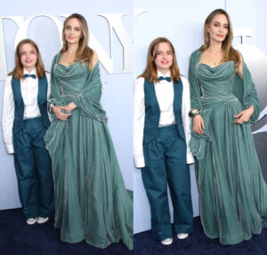 Com vestido de veludo, Angelina Jolie rouba a cena com a filha no Tony Awards
