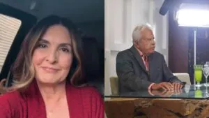 Fátima Bernardes se emociona na despedida de Cid Moreira