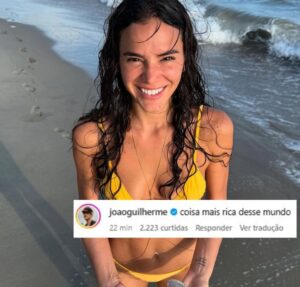 Bruna Marquezine exibe barriguinha trincada e ganha elogio de João Guilherme