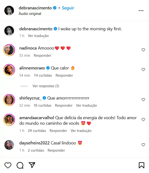 Comentários e elogios feitos no vídeo compartilhado pelo casal (Foto: reprodução/Instagram/@debranascimento/@allansouzalima) Lorena Bueri