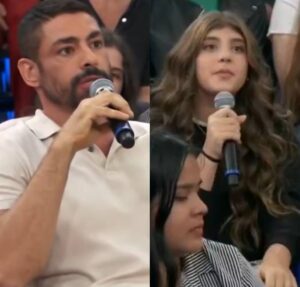 Com a presença da filha na plateia, Cauã Reymond comenta polêmicas nos bastidores de Vale Tudo no Altas Horas