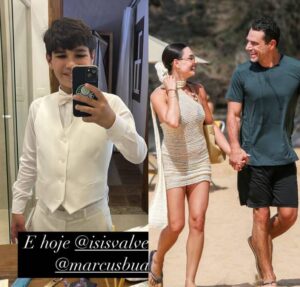 Filho de Marcus Buaiz compartilha clique empolgado para casamento do pai com Isis Valverde: É hoje!