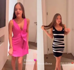 Rafa Justus prova vestido de Ticiane Pinheiro e se surpreende com comentário da mãe: – Não ficava bom