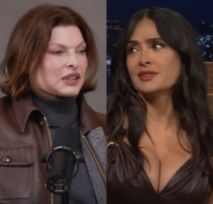 Na formatura do filho, Linda Evangelista posa ao lado da atriz Salma Hayek, atual de seu ex-marido