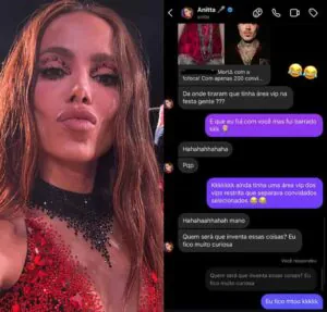 Em conversa com MC Daniel, Anitta desmente área vip na festa de Bruna Marquezine