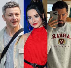 Lucas Lima e Pedro Andrade, ex e atual de Sandy, aparecem tietando a cantora lado a lado no The Town