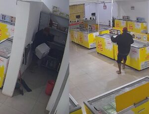 Criminoso arromba porta de sorveteria e faz a limpa; veja vídeo