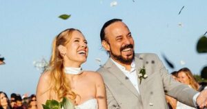 27 anos mais nova, noiva de Gabriel O Pensador rouba a cena e vestido dá o que falar