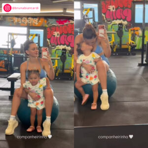 Bruna Biancardi compartilha clique de Mavie na academia: Companheirinha. Confira os melhores momentos da pequena
