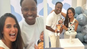 Carol Peixinho e Thiaguinho mostram o rosto do filho em fotos do segundo mesversário do bebê
