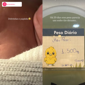 Clara Maia se derrete por dobrinhas do filho e celebra ganho de peso do bebê. Veja o que ela e André Coelho já falaram sobre Theo