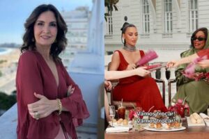 Fátima Bernardes recebe elenco de ‘Tudo é Justo’ no Copacabana Palace