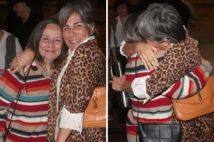 Glória Pires surpreende Débora Duarte em noite de teatro no RJ