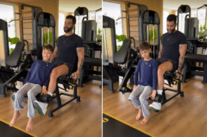 Gusttavo Lima surpreende ao usar o próprio filho como peso para treinar em academia; veja vídeo