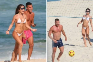 Jade Picon joga futvôlei com André Lamoglia na praia e clima esquenta