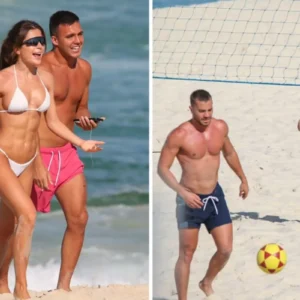 Jade Picon e André Lamoglia na praia da Barra da Tijuca