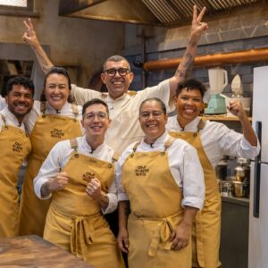 Roupa de garrafa pet no Chef de Alto Nível